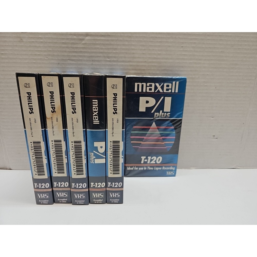 Lot of 6 Maxell VHS Tapes P/I Plus T-120 Time Lapse Recording New Sealed